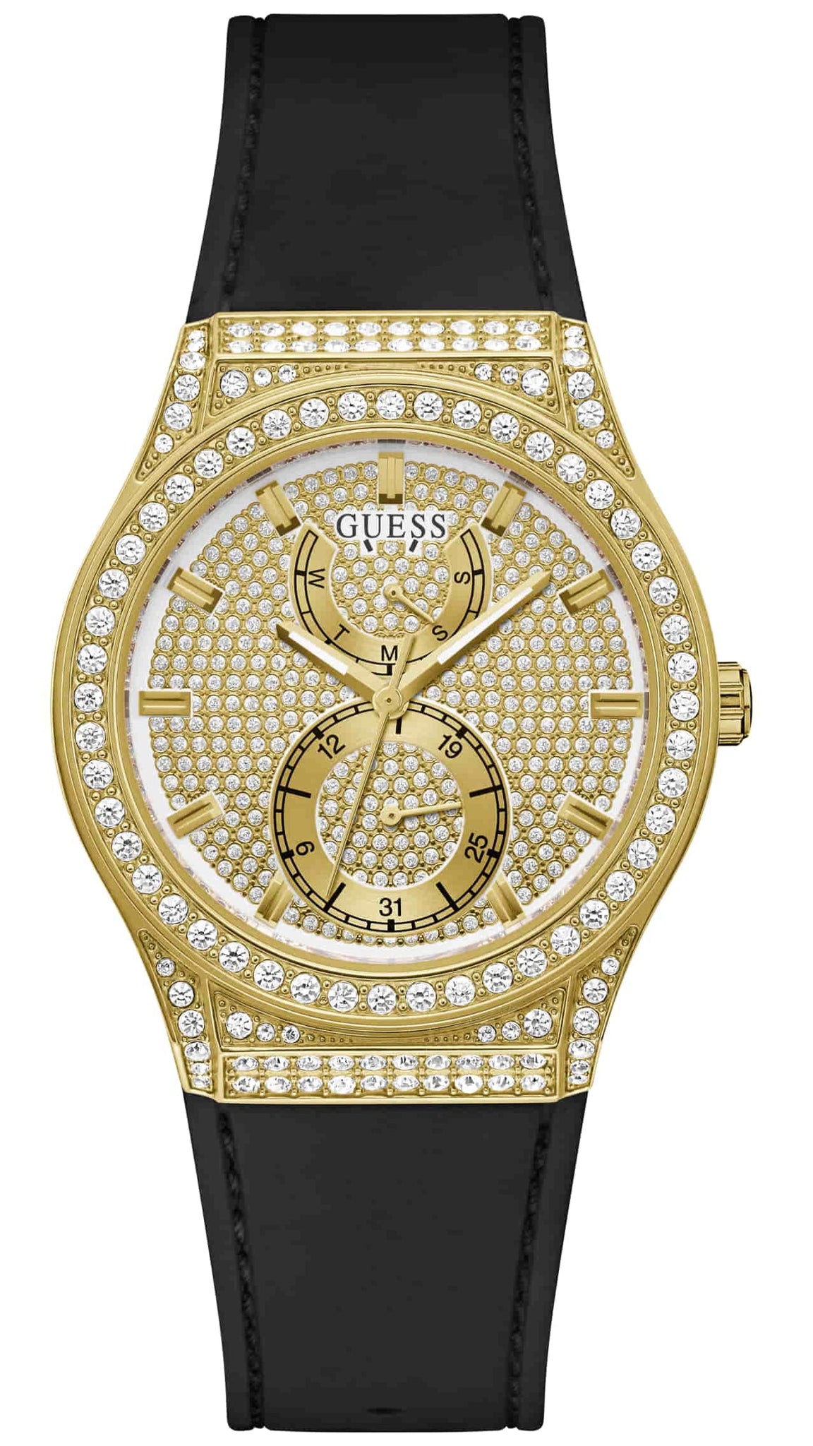  Shop Authentic Guess Princess Crystals Gold Dial Black Silicone Strap Watch For Women - GW0439L2 - Luxxuri
