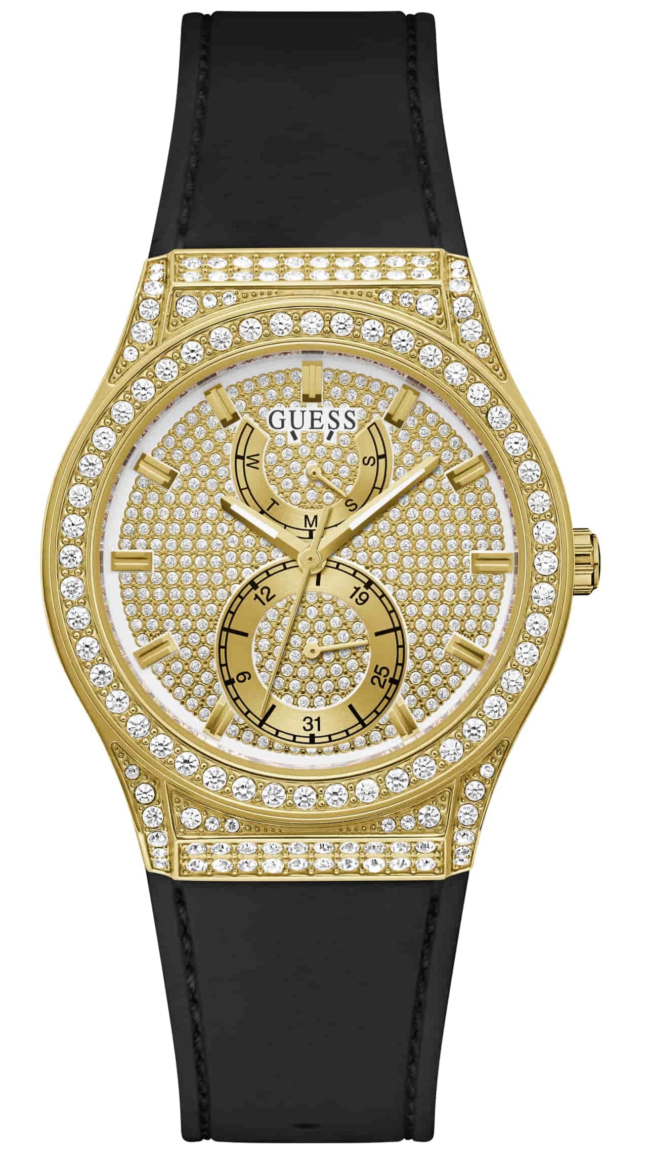  Shop Authentic Guess Princess Crystals Gold Dial Black Silicone Strap Watch For Women - GW0439L2 - Luxxuri