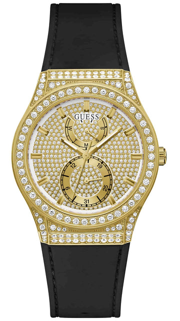  Shop Authentic Guess Princess Crystals Gold Dial Black Silicone Strap Watch For Women - GW0439L2 - Luxxuri