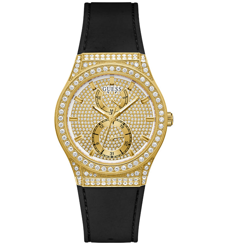  Shop Authentic Guess Princess Crystals Gold Dial Black Silicone Strap Watch For Women - GW0439L2 - Luxxuri