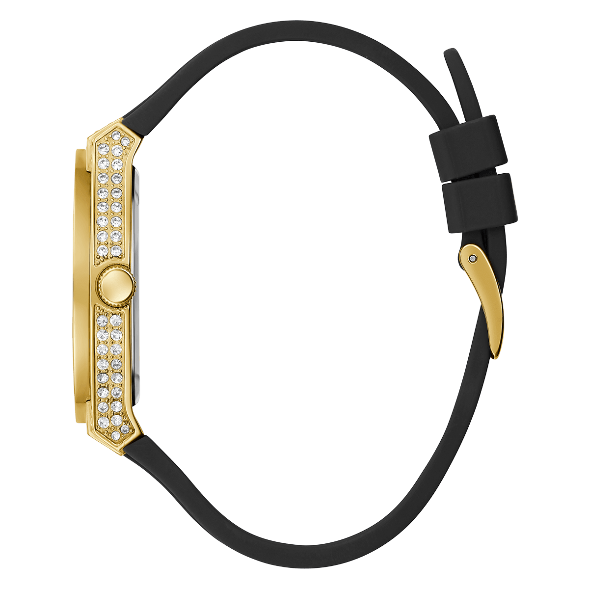  Shop Authentic Guess Princess Crystals Gold Dial Black Silicone Strap Watch For Women - GW0439L2 - Luxxuri