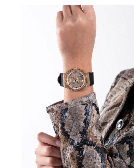  Shop Authentic Guess Princess Crystals Gold Dial Black Silicone Strap Watch For Women - GW0439L2 - Luxxuri