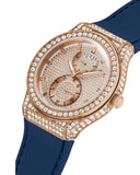  Shop Authentic Guess Multifunction Crystals Rose Gold Dial Blue Rubber Strap Watch For Women - GW0439L4 - Luxxuri