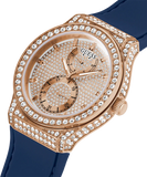  Shop Authentic Guess Multifunction Crystals Rose Gold Dial Blue Rubber Strap Watch For Women - GW0439L4 - Luxxuri