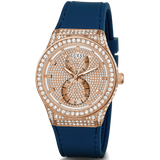  Shop Authentic Guess Multifunction Crystals Rose Gold Dial Blue Rubber Strap Watch For Women - GW0439L4 - Luxxuri