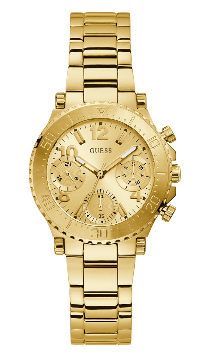  Shop Authentic Guess Cosmic Chronograph Gold Dial Gold Steel Strap Watch for Women - GW0465L1 - Luxxuri