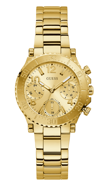  Shop Authentic Guess Cosmic Chronograph Gold Dial Gold Steel Strap Watch for Women - GW0465L1 - Luxxuri