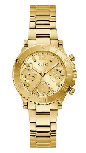  Shop Authentic Guess Cosmic Chronograph Gold Dial Gold Steel Strap Watch for Women - GW0465L1 - Luxxuri