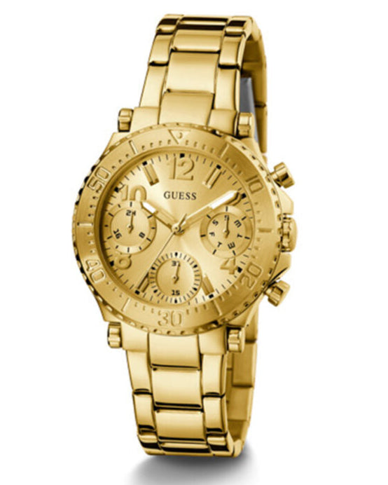 Shop Authentic Guess Cosmic Chronograph Gold Dial Gold Steel Strap Watch for Women - GW0465L1 - Luxxuri