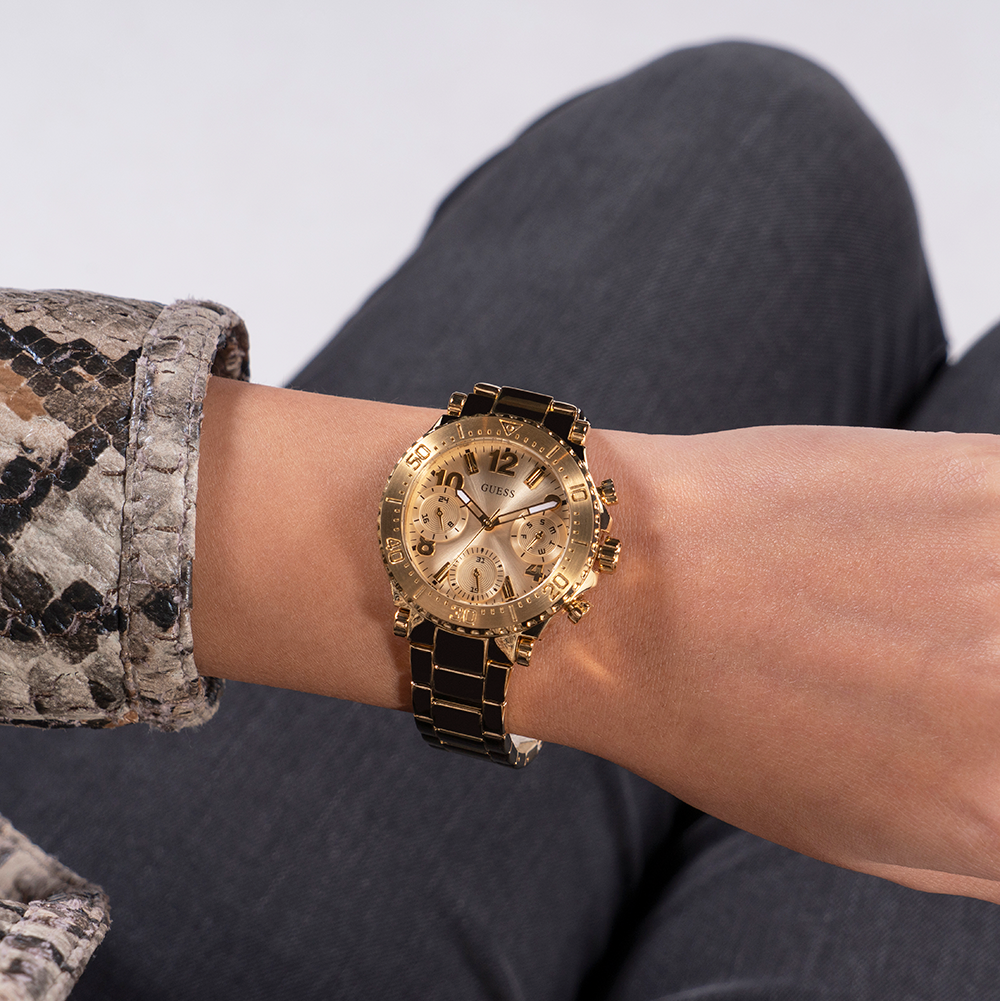  Shop Authentic Guess Cosmic Chronograph Gold Dial Gold Steel Strap Watch for Women - GW0465L1 - Luxxuri