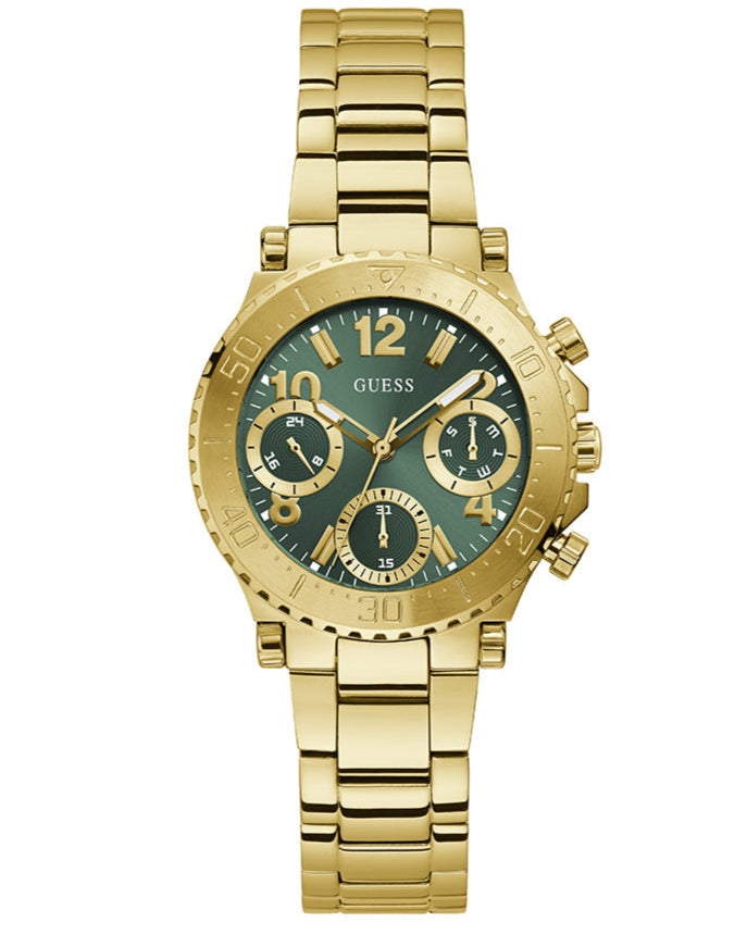  Shop Authentic Guess Cosmo Chronograph Green Dial Gold Steel Strap Watch For Women - GW0465L5 - Luxxuri
