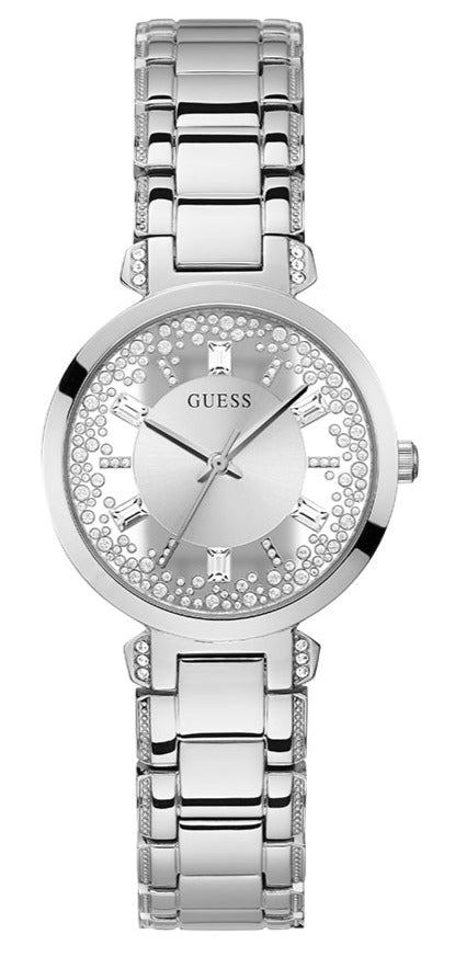  Shop Authentic Guess Night Life Clear Silver Dial Silver Steel Strap Watch for Women - GW0470L1 - Luxxuri
