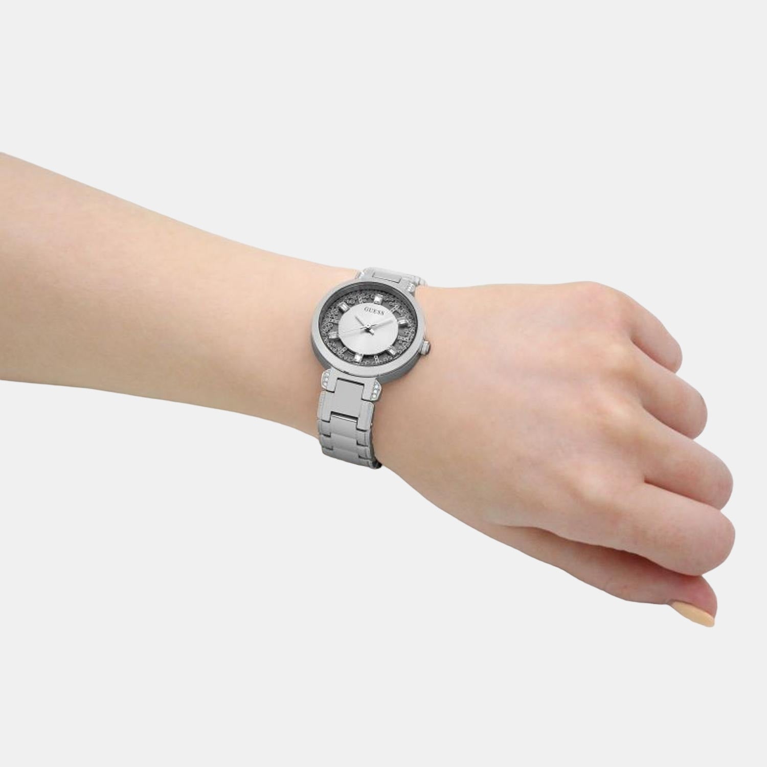  Shop Authentic Guess Night Life Clear Silver Dial Silver Steel Strap Watch for Women - GW0470L1 - Luxxuri