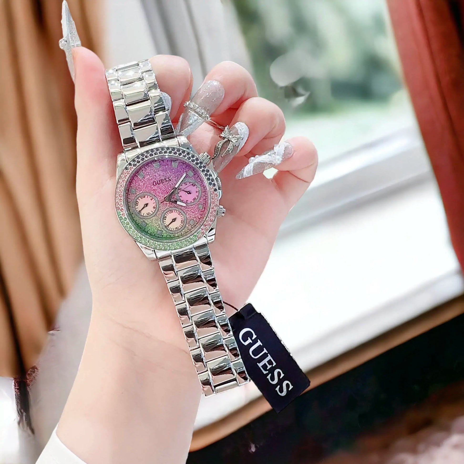  Shop Authentic Guess Sol Chronograph Crystals Multicolor Dial Silver Steel Strap Watch For Women - GW0483L1 - Luxxuri