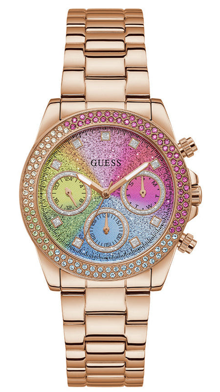  Shop Authentic Guess Confetti Multifunction Multicolor Dial Rose Gold Steel Strap Watch For Women - GW0483L3 - Luxxuri