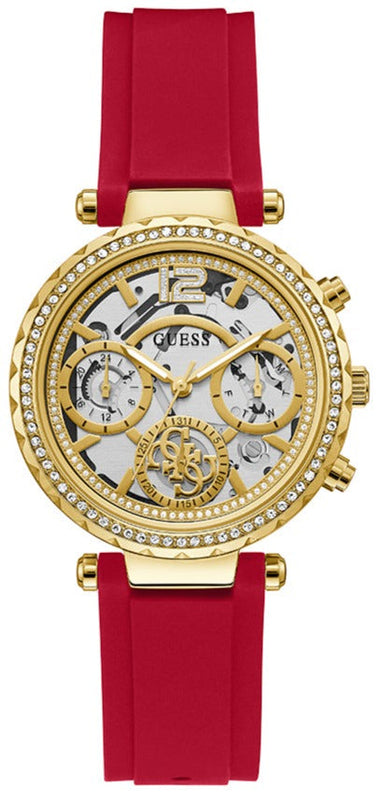  Shop Authentic Guess Solstice Diamonds Gold Dial Red Rubber Strap Watch for Women - GW0484L1 - Luxxuri