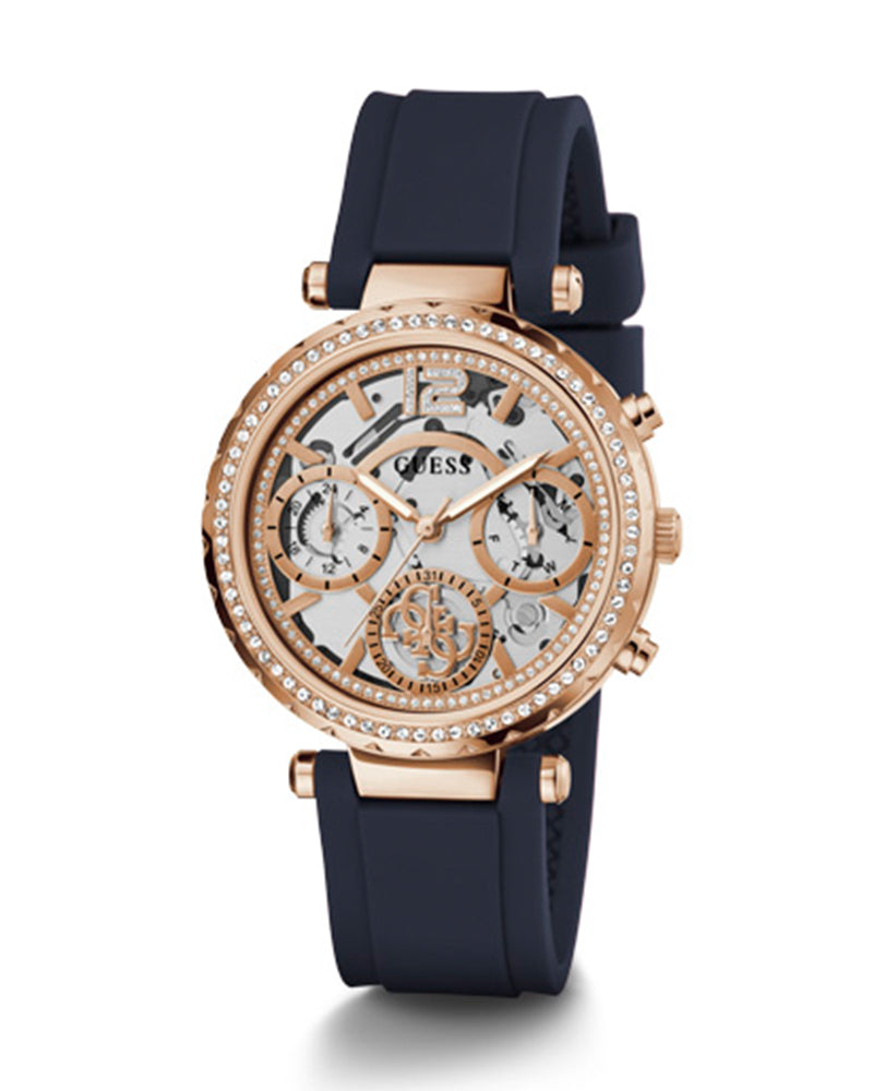  Shop Authentic Guess Solistice Diamonds Roe Gold Dial Black Rubber Strap Watch for Women - GW0484L2 - Luxxuri