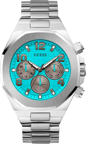  Shop Authentic Guess Empire Chronograph Quartz Sky Blue Dial Silver Steel Strap Watch For Men - GW0489G3 - Luxxuri
