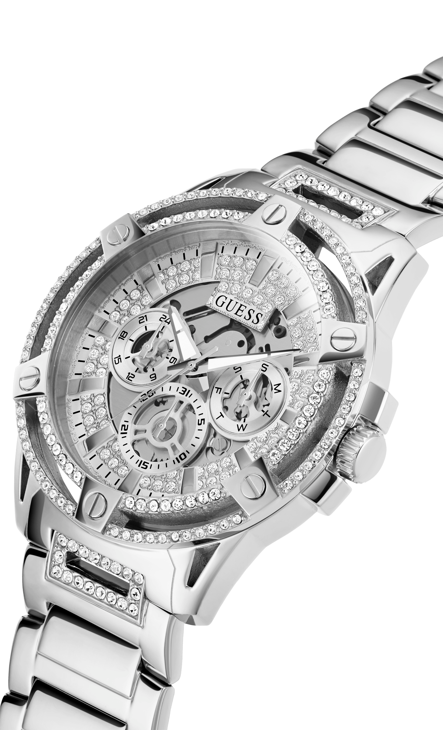  Shop Authentic Guess King Quartz Silver Dial Silver Steel Strap Watch For Men - GW0497G1 - Luxxuri