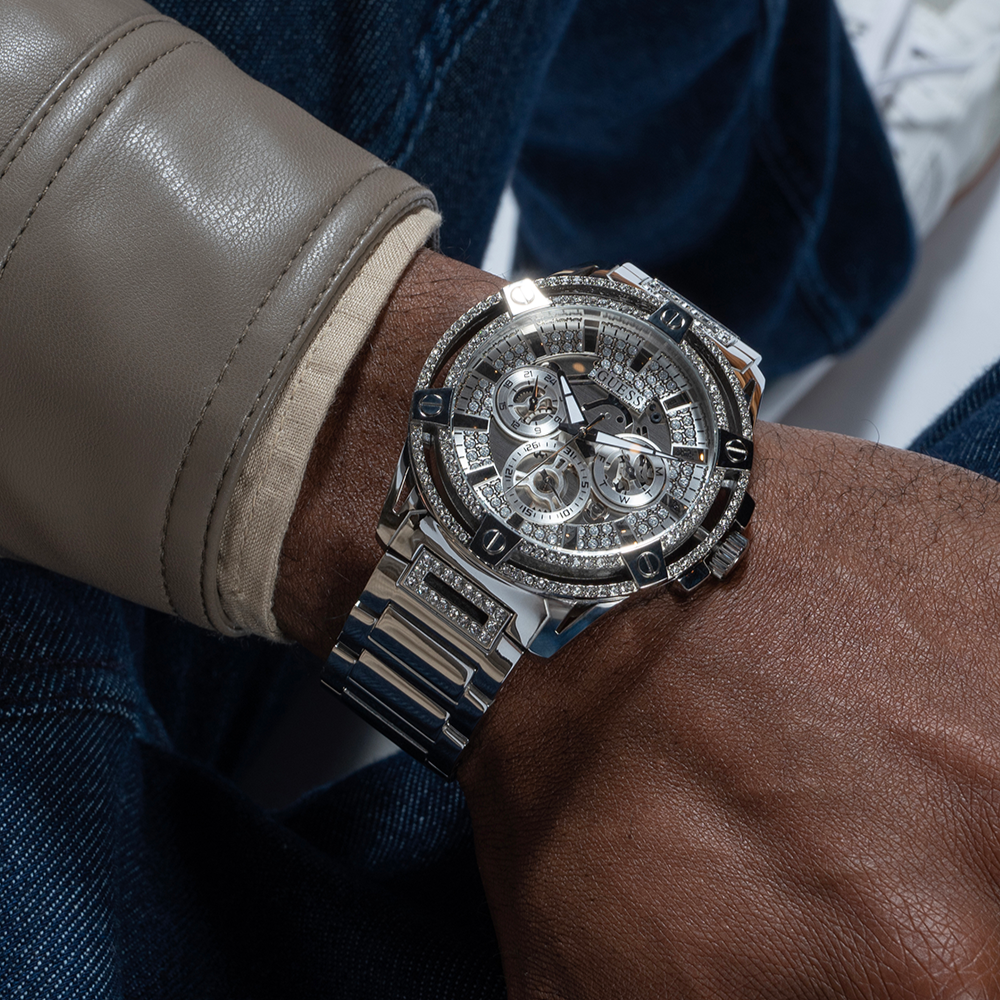  Shop Authentic Guess King Quartz Silver Dial Silver Steel Strap Watch For Men - GW0497G1 - Luxxuri