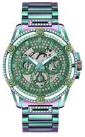 Guess King Iridescent Multifunction Multicolor Dial Purple Steel Strap Watch For Men - GW0497G3