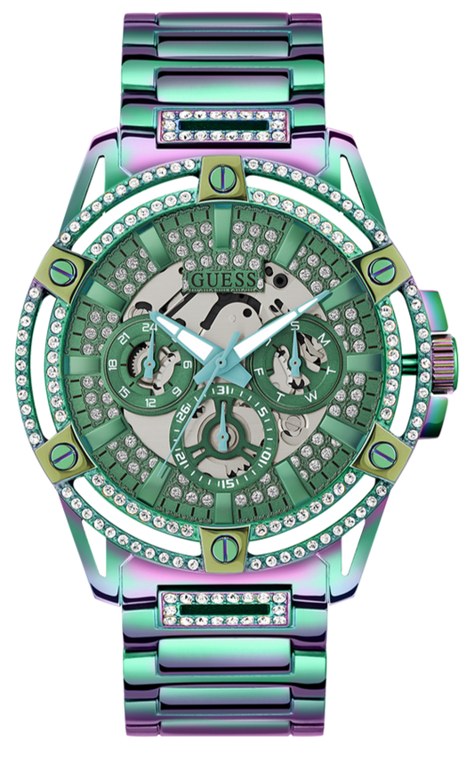  Shop Authentic Guess King Iridescent Multifunction Multicolor Dial Purple Steel Strap Watch For Men - GW0497G3 - Luxxuri