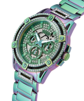 Guess King Iridescent Multifunction Multicolor Dial Purple Steel Strap Watch For Men - GW0497G3