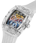 Guess Phoenix Polycarbonate Clear Multi-function Black Dial Clear Rubber Strap Watch for Men - GW0499G3