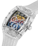  Shop Authentic Guess Phoenix Polycarbonate Clear Multi-function Black Dial Clear Rubber Strap Watch for Men - GW0499G3 - Luxxuri
