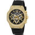 Guess Momentum Chronograph Diamonds Black Dial Black Silicone Strap Watch For Men - GW0518G2