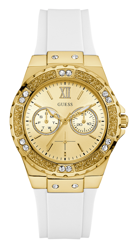  Shop Authentic Guess Multifunction Gold Dial White Rubber Strap Watch for Women - GW0519L2 - Luxxuri