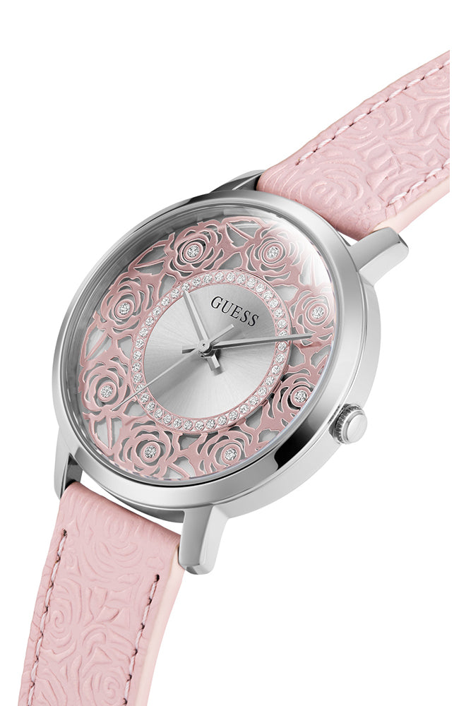  Shop Authentic Guess Dahlia Analog Silver Dial Pink Leather Strap Watch for Women - GW0529L1 - Luxxuri