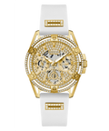 Guess Queen Quartz Gold Dial White Silicone Strap Watch For Women - GW0536L2