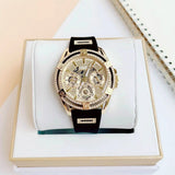  Shop Authentic Guess Queen Quartz Gold Dial Black Silicone Strap Watch For Women - GW0536L3 - Luxxuri