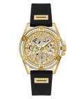 Guess Queen Quartz Gold Dial Black Silicone Strap Watch For Women - GW0536L3