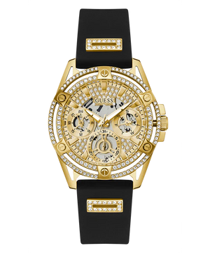  Shop Authentic Guess Queen Quartz Gold Dial Black Silicone Strap Watch For Women - GW0536L3 - Luxxuri