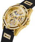 Guess Queen Quartz Gold Dial Black Silicone Strap Watch For Women - GW0536L3