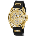 Guess Queen Quartz Gold Dial Black Silicone Strap Watch For Women - GW0536L3