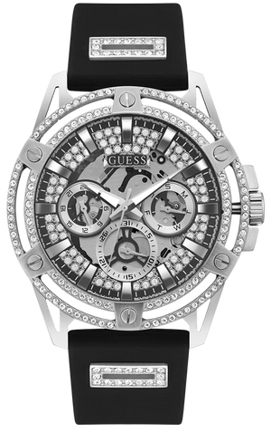  Shop Authentic Guess King Quartz Crystals Silver Dial Black Silicone Strap Watch For Men - GW0537G1 - Luxxuri