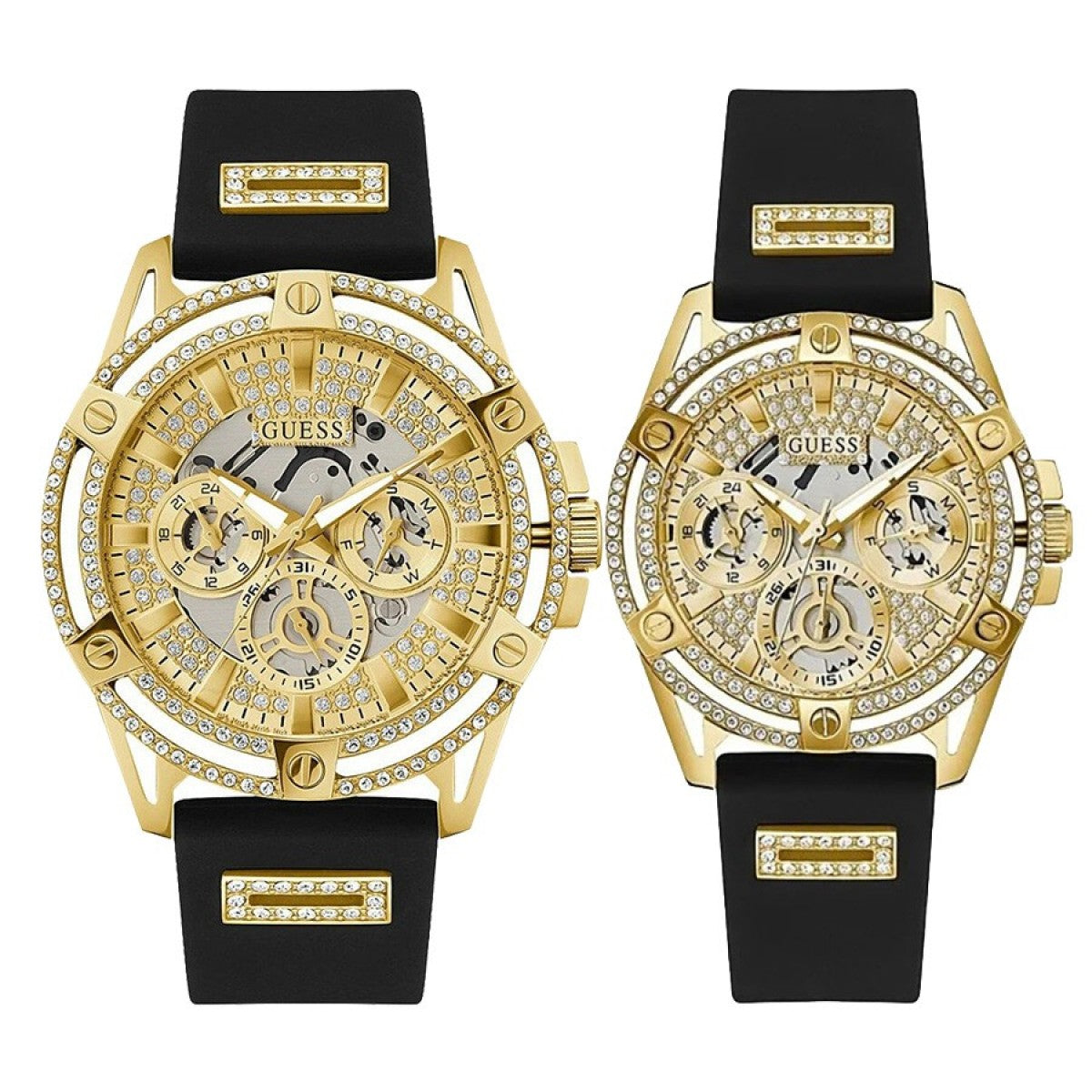  Shop Authentic Guess King Quartz Crystals Gold Dial Black Silicone Strap Watch For Men - GW0537G2 - Luxxuri