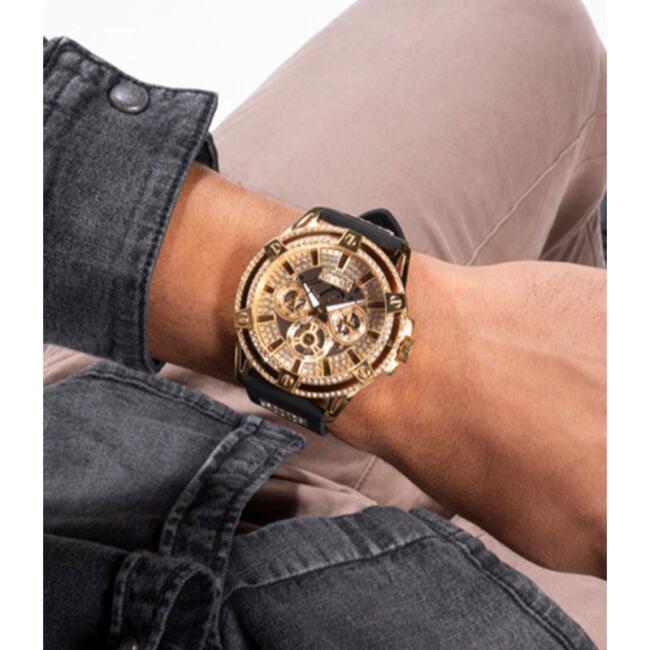  Shop Authentic Guess King Quartz Crystals Gold Dial Black Silicone Strap Watch For Men - GW0537G2 - Luxxuri