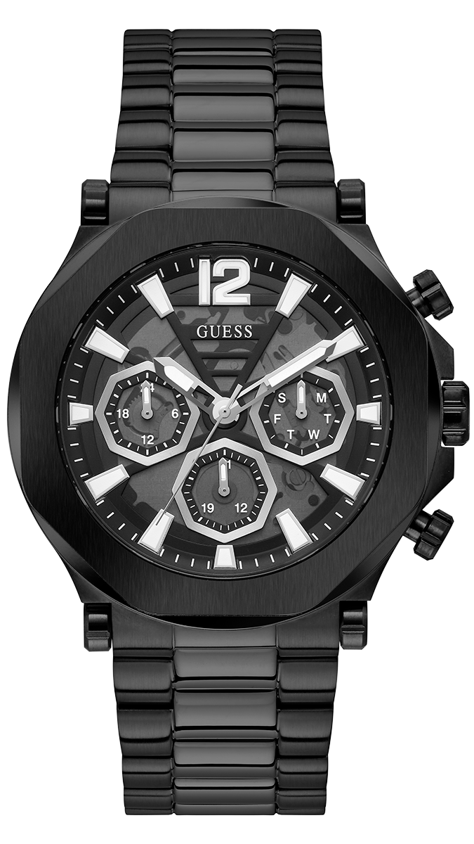 Guess Edge Chronograph Black Dial Black Steel Strap Watch For Men - GW0539G3