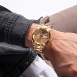  Shop Authentic Guess Connoisseur Analog Gold Dial Gold Steel Strap Watch For Men - GW0542G2 - Luxxuri