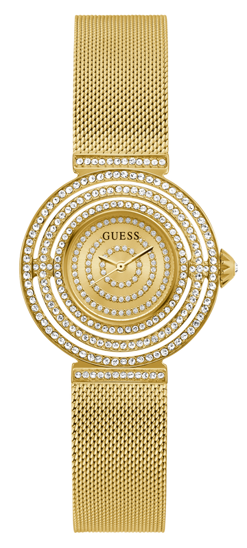Guess Dream Quartz Gold Dial Gold Mesh Strap Watch For Women - GW0550L2