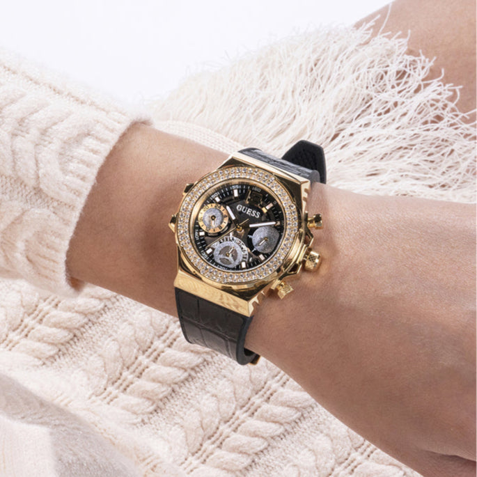  Shop Authentic Guess Fusion Chronograph Black Dial Black Leather Strap Watch For Women - GW0553L4 - Luxxuri