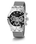 Guess Continental Quartz Black Dial Silver Mesh Strap Watch For Men - GW0582G1