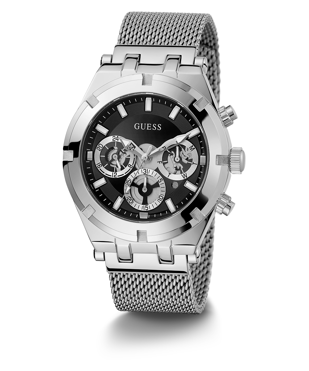 Guess Continental Quartz Black Dial Silver Mesh Strap Watch For Men - GW0582G1