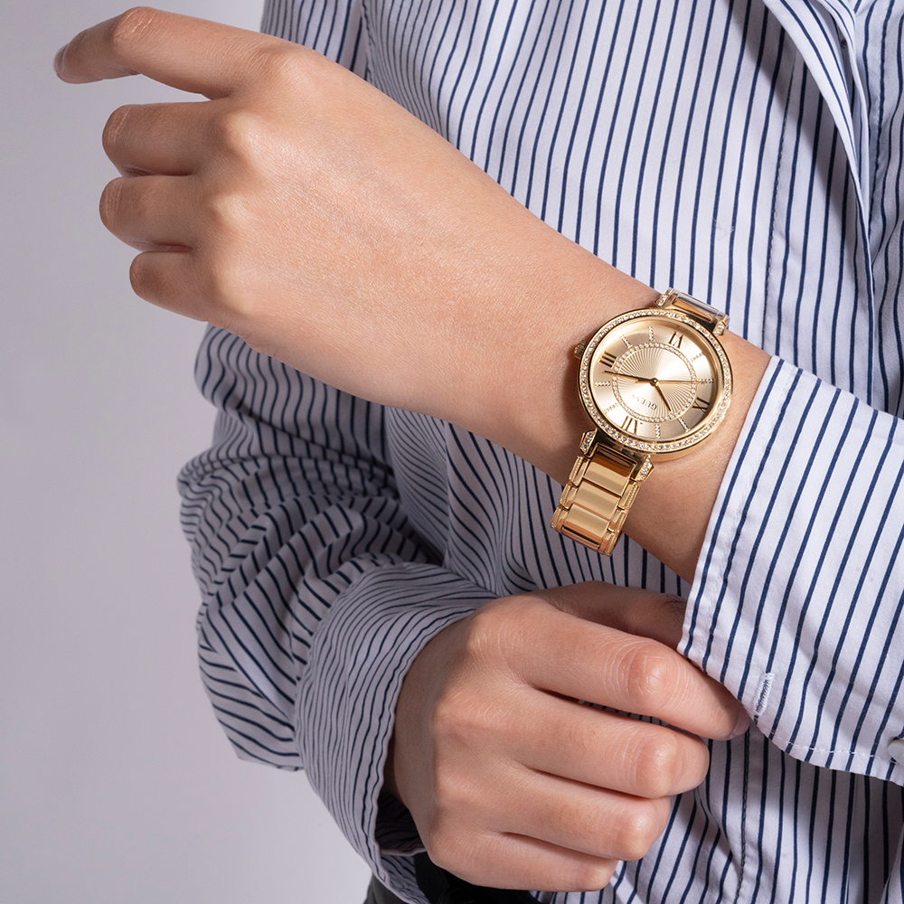  Shop Authentic Guess Montage Quartz Gold Dial Gold Steel Strap Watch For Women - GW0588L1 - Luxxuri