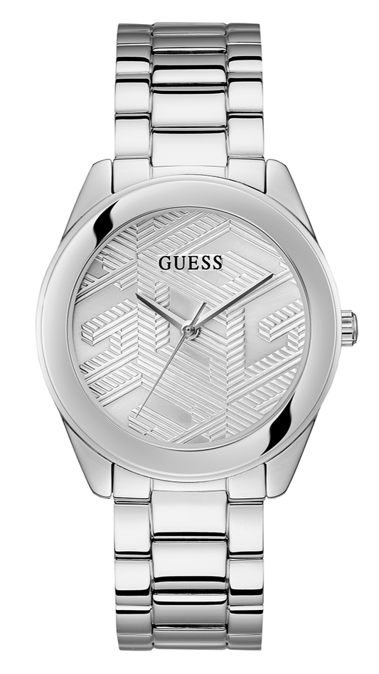  Shop Authentic Guess Cubed Analog Silver Dial Silver Steel Strap Watch For Women - GW0606L1 - Luxxuri