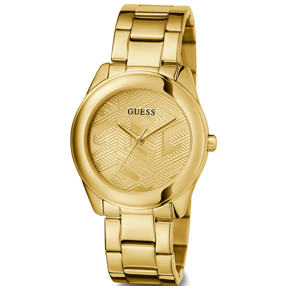  Shop Authentic Guess Cubed Analog Gold Dial Gold Steel Strap Watch For Women - GW0606L2 - Luxxuri
